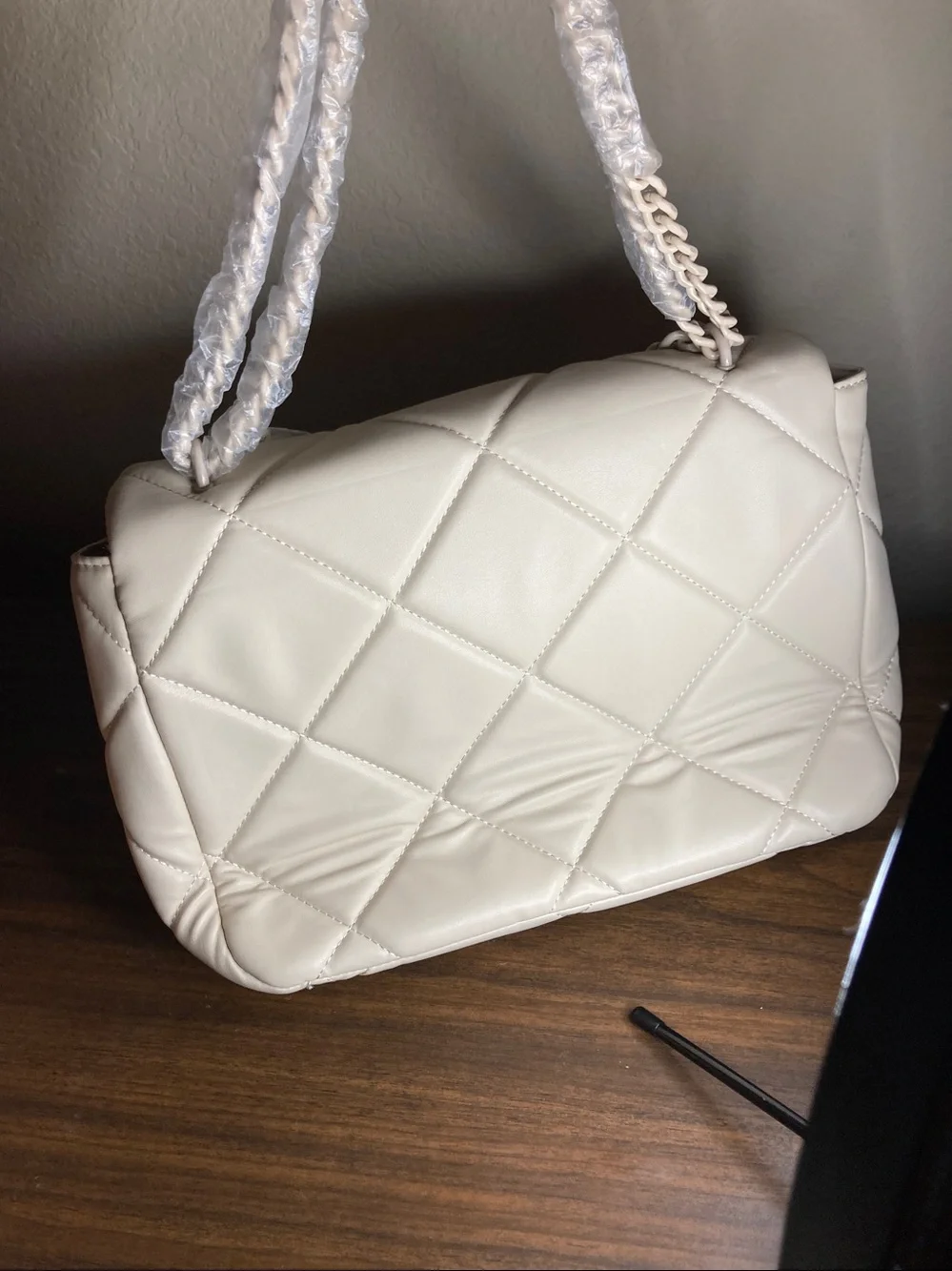 Gilda Paris Cream Quilted Shoulder Bag with Braided Handle